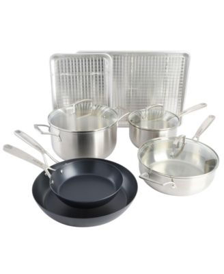 Mixed Material 12-Piece Professional Grade Cookware Set with Baking Sheets – Stainless Steel, Carbon Steel & Aluminum