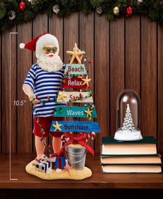 10.5-Inch Fabrich&eacute; Beach Santa with Lighted Sign