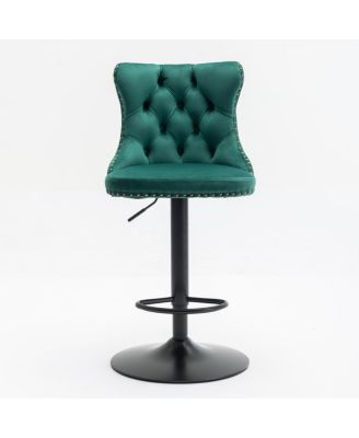 Adjustable Velvet Barstools, Set of 2, Green