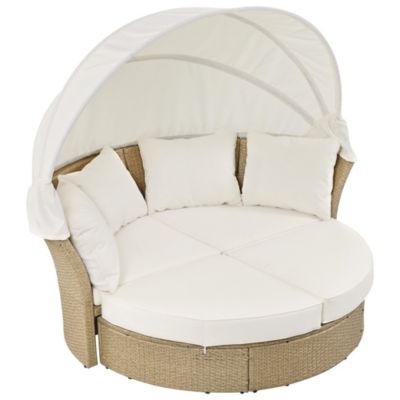 Outdoor Wicker Daybed with Canopy & Pillows