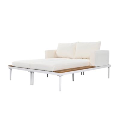 Streamdale Modern Outdoor Daybed with Wood Topped Side Spaces