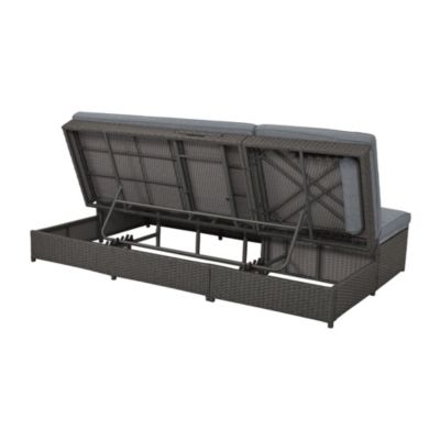 Gray Wicker Rattan Double Sunbed Recliners for 2