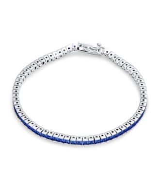 10CT Simple Classic Cubic Zirconia Square Royal Blue Princess Cut CZ Tennis Bracelet Prom Sterling Silver