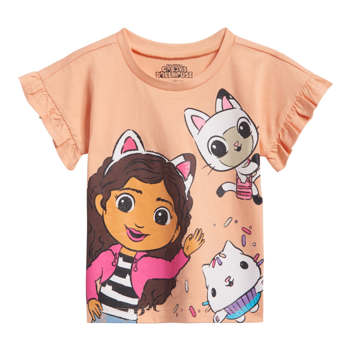 Dreamworks Gabby's Dollhouse Girls Pandy Paws Cakey Cat T-Shirt and Chambray Shorts Outfit Set to -/ blue