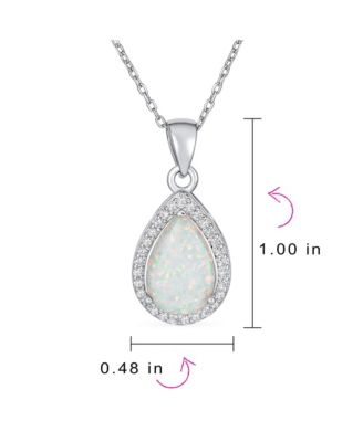 Necklace with CZ Accent and Opal Teardrop Pendant in Sterling Silver