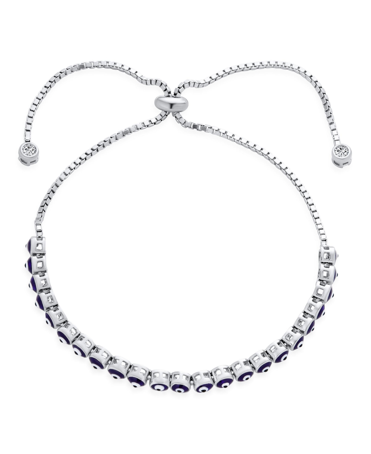 Bling Jewelry Colorful Eye Shape Spiritual Protection Thin Layering Multi Color Evil Eye Bolo Slide Style Bracelet For Women .925 Sterling Silver Adju