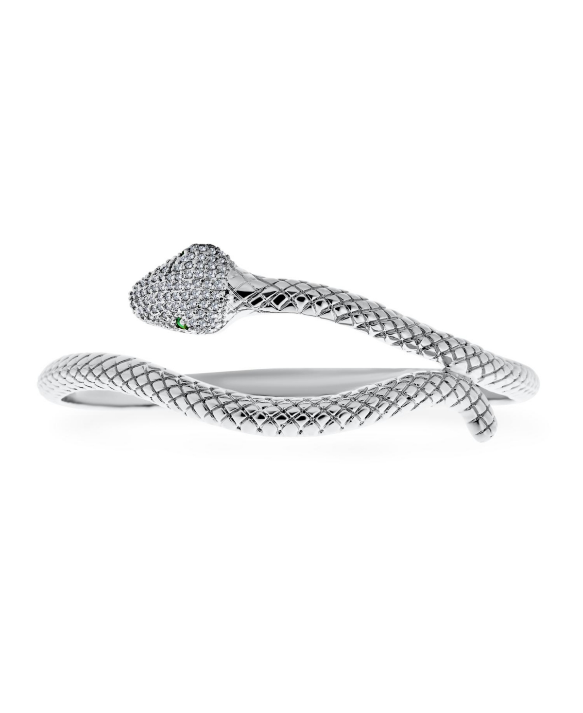 Bling Jewelry Egyptian Serpent Style Green Eye Cz Cubic Zirconia Bypass Wrapping Statement Snake Cuff Bangle Bracelet For Women Brass