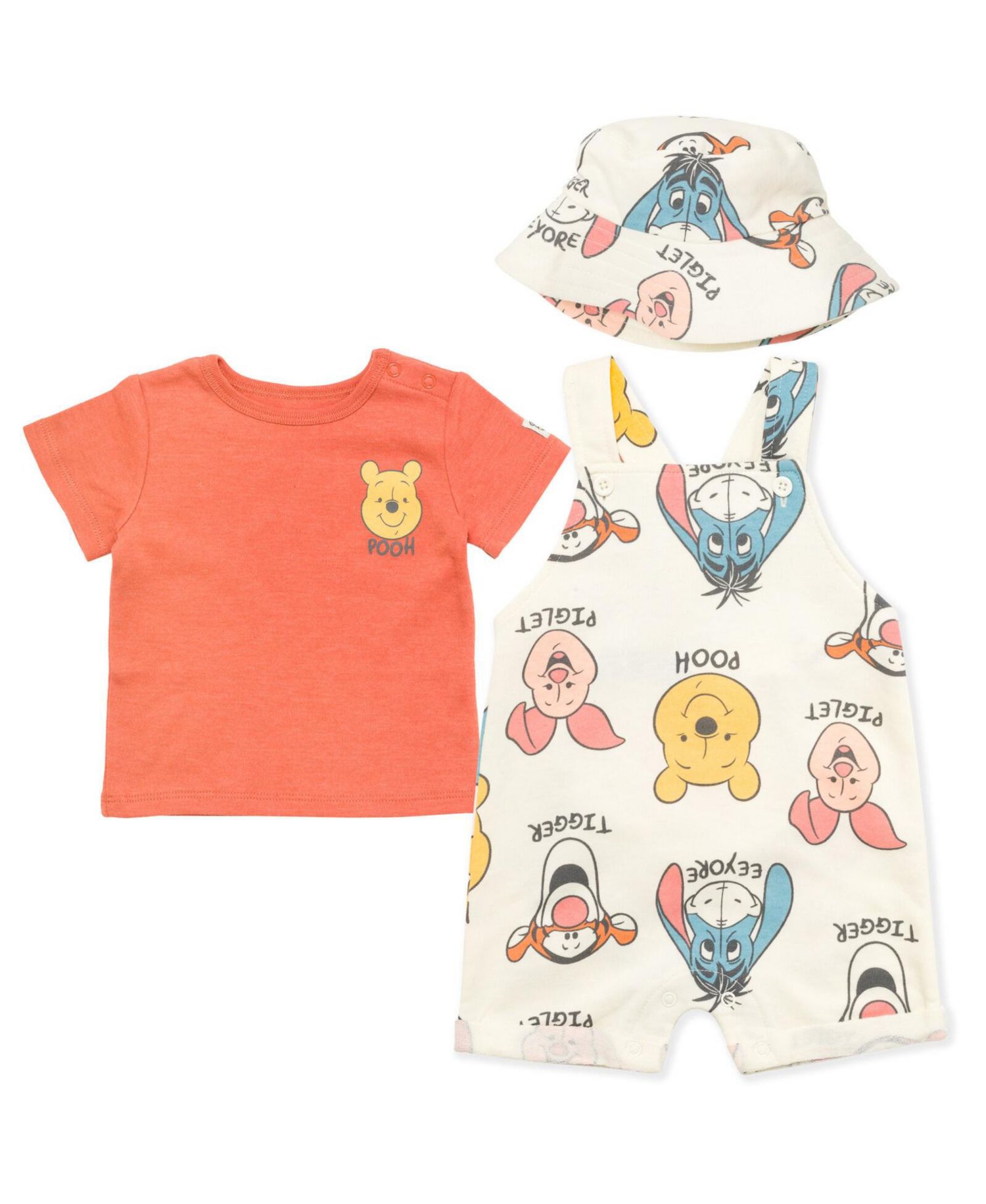 Baby Boys Tigger French Terry Short Overalls T-Shirt and Hat 3 Piece Outfit Set