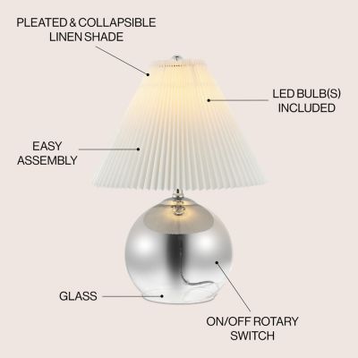 Louisa 22.5" Mid-Century Modern Round Glass/Iron Pleated Shade LED Table Lamp, Smoke Gradient/Chrome