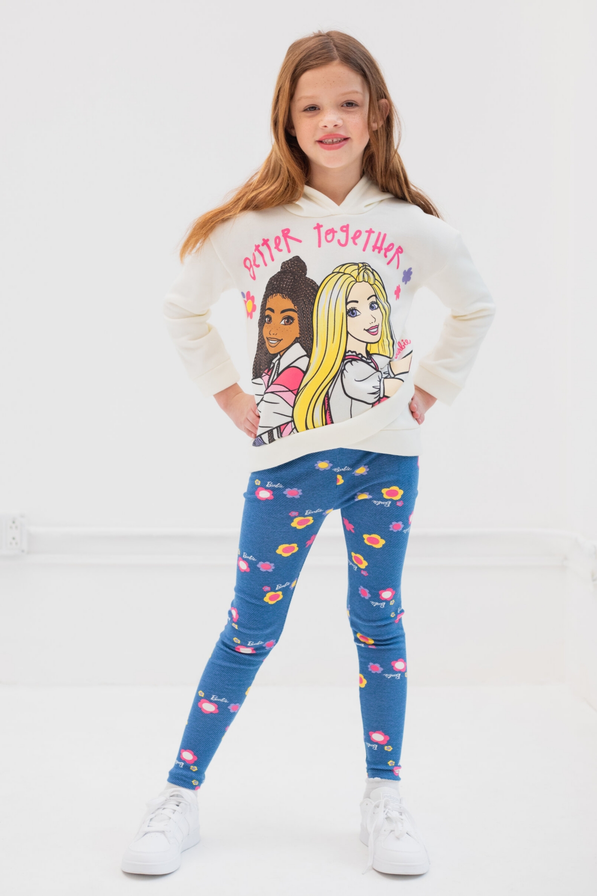 Barbie Toddler Girls Fleece Hoodie and Leggings Outfit Set to (2T - 18-20) -/ white