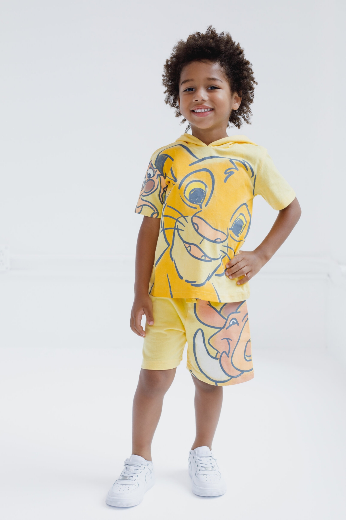 Disney Toddler Boys Hooded T-Shirt and French Terry Shorts Outfit Set to (2T - 10-12) - timon  pumbaa