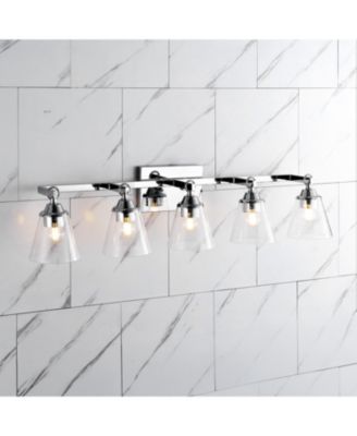 Marion 36.5" 5-Light Hurricane Metal/Seeded Glass LED Vanity Light, Chrome