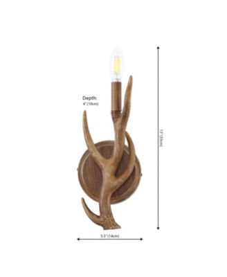 Cody 5.5" 1-Light Southwestern Bohemian Resin/Iron Faux Antler LED Sconce, Brown Wood Finish (Set of 2)