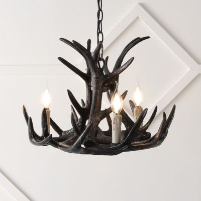 Nelle 18" Adjustable Resin Antler 3-Light Dimmable LED Chandelier, Black