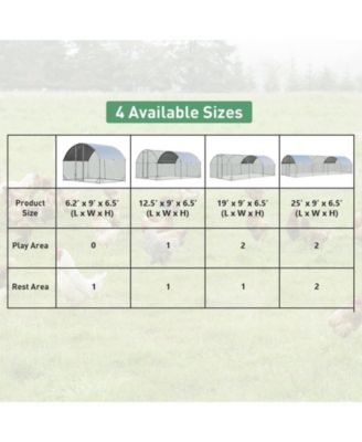 6.2 Feet/12.5 Feet/19 Feet Large Metal Coop Outdoor Galvanized Dome Cage with Cover