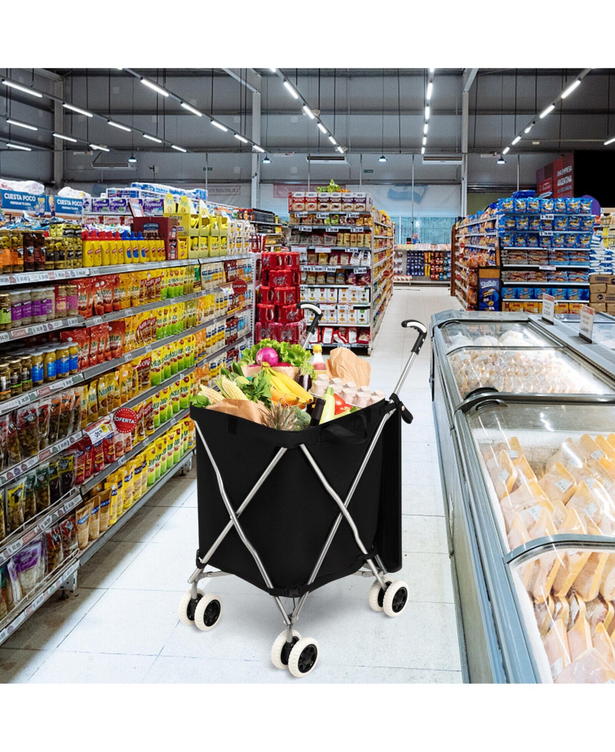 Skonyon Folding Shopping Utility Cart with Water-Resistant Removable Canvas Bag