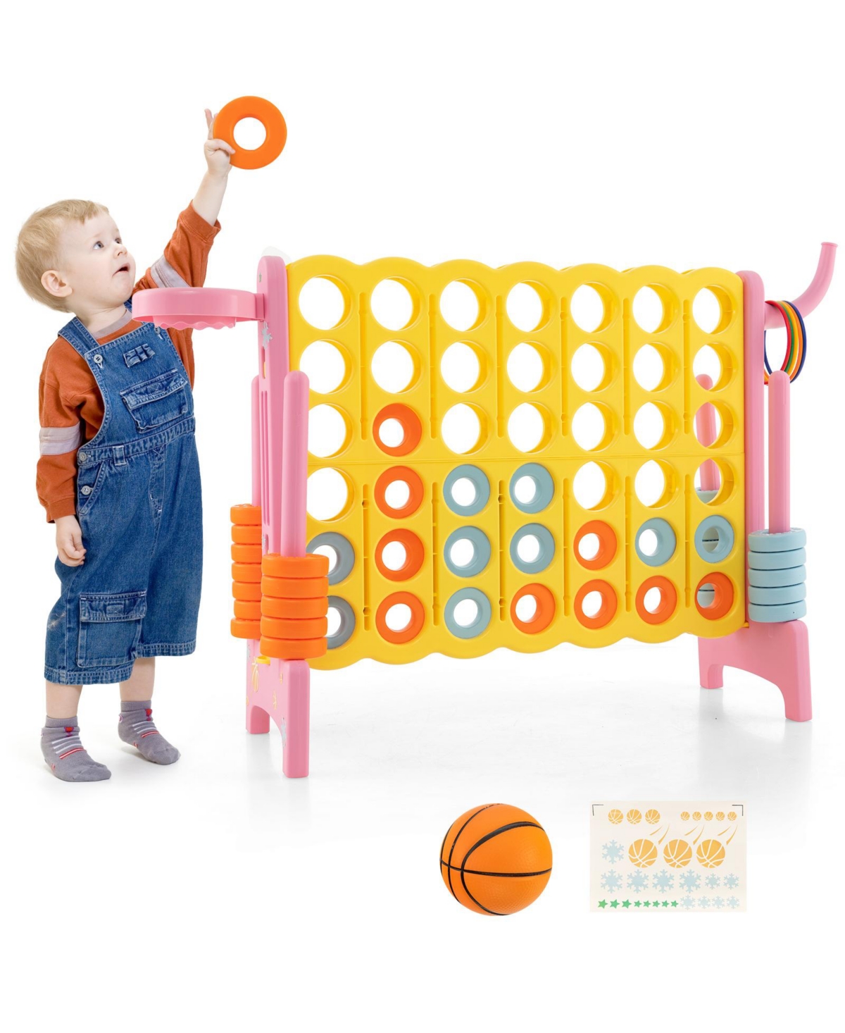 4-in-a-Row Connect Game with Basketball Hoop and Toss Ring - Pink