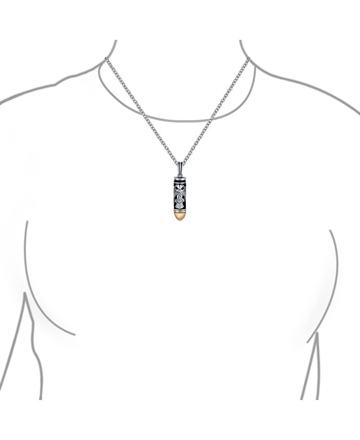 Bling Jewelry Gangster Biker Jewelry Two Head Byzantine Eagle Bullet Pendant Necklace Gift For Hunter Two Tone Oxidized Sterling Silver Gold-Tone Plat