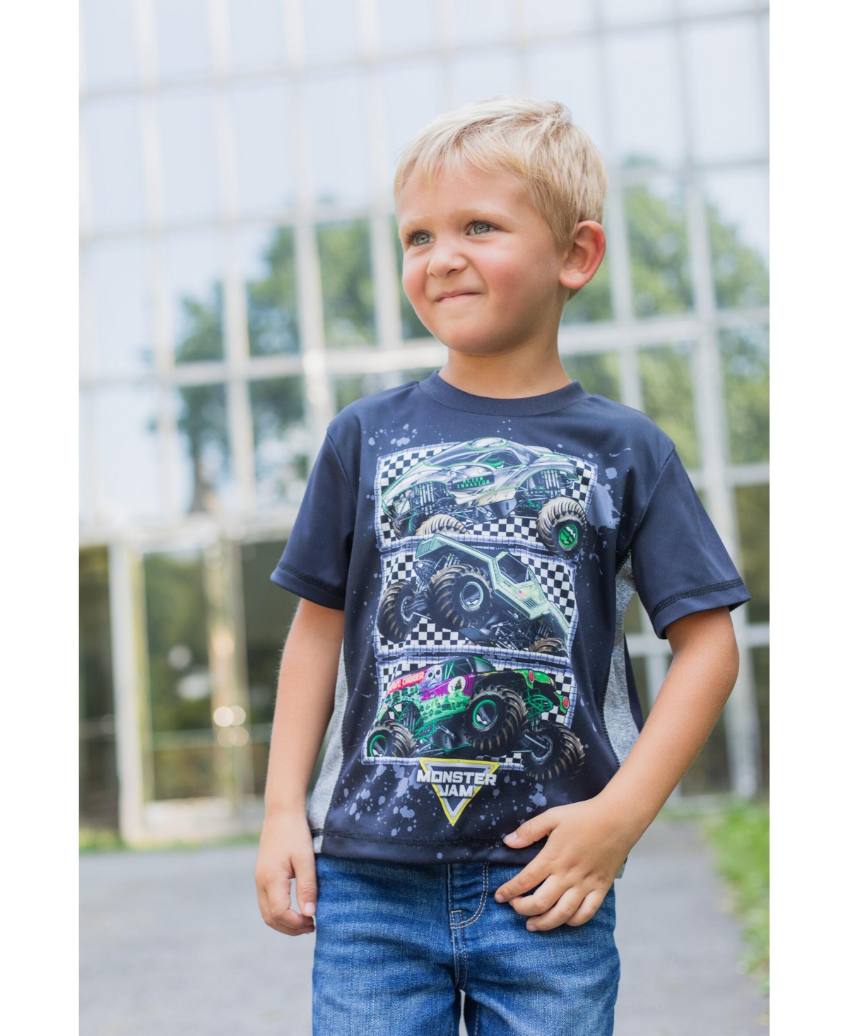Monster Jam Toddler Boys 3 Pack T-Shirts to Grave Digger El Toro Loco Megalodon -yellow