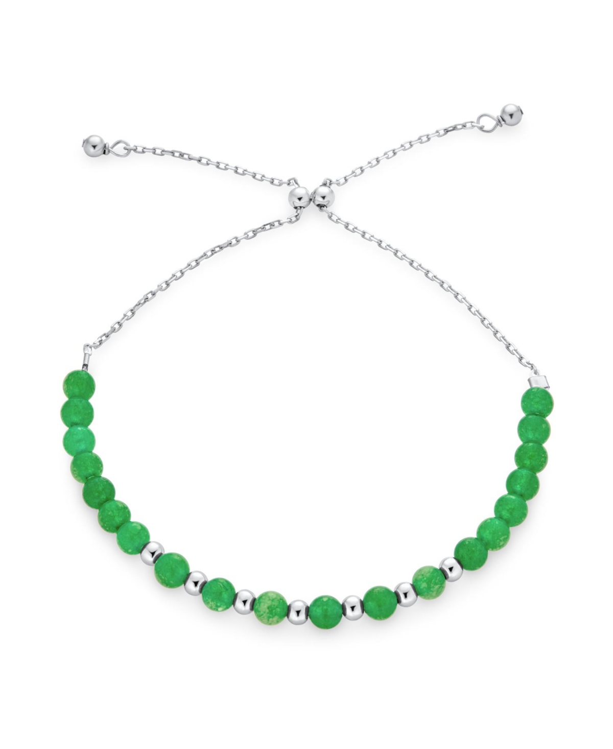 Bling Jewelry Minimalist Natural Green Jade Seed Bead Bolo Bracelet For Women Adjustable Slide .925 Sterling Silver Rhodium - Inch