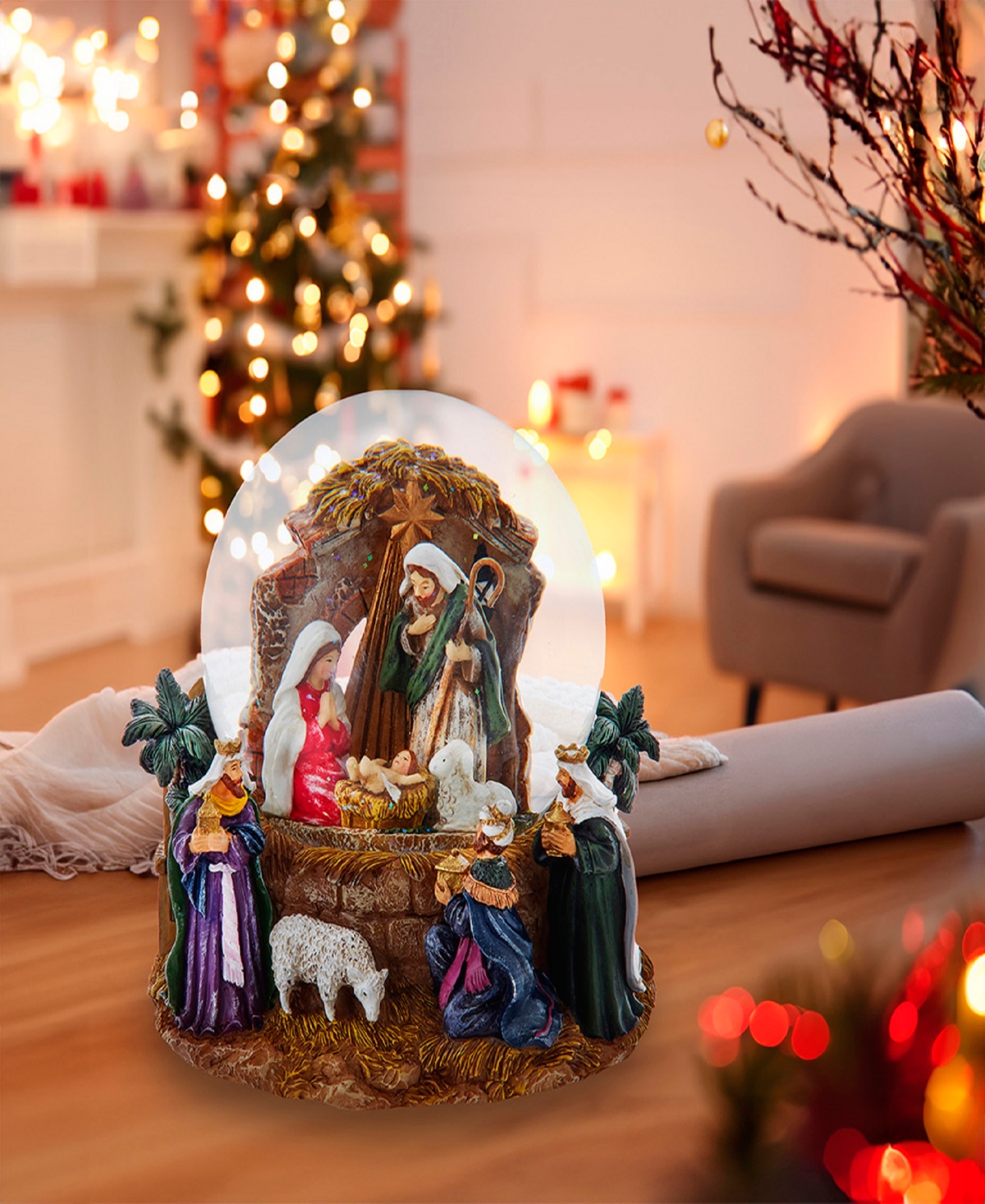 Kurt Adler 120mm Musical Nativity Water Globe In Brown