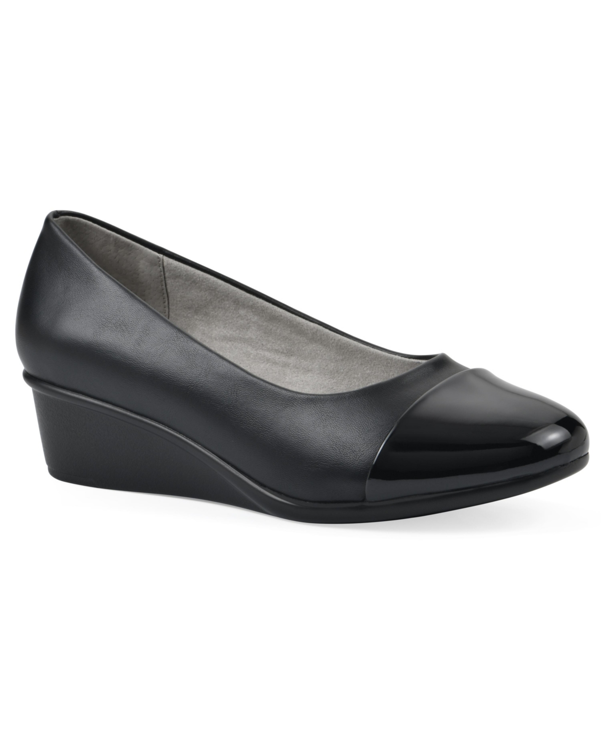 Women's Bolivia Cap Toe Wedge Pumps - Black Smooth