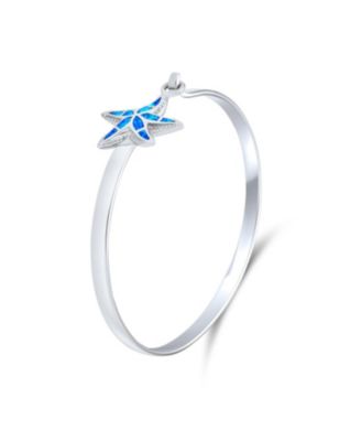 Nautical Beach Starfish Synthetic Blue Opal Bangle Bracelet Sterling Silver