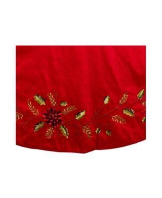72-Inch Red Dupion Tree Skirt with Multi Sequin Poinsettia