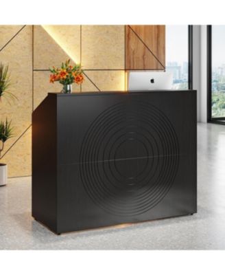 Reception Desk with Counter, Modern Front Desk Table with Cable Grommet for Lobby, Salon, Retail, Home Office