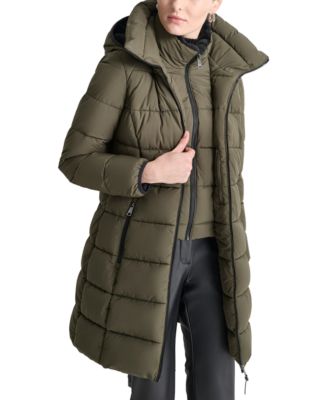 Women's Bibbed Hooded Zip-Front Puffer Coat