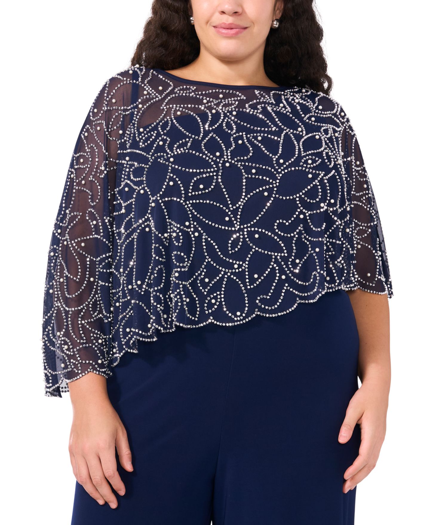 Женский комбинезон MSK Plus Size Embellished Overlay Wide-Leg Jumpsuit, цвет: Тёмно-синий — фото 4