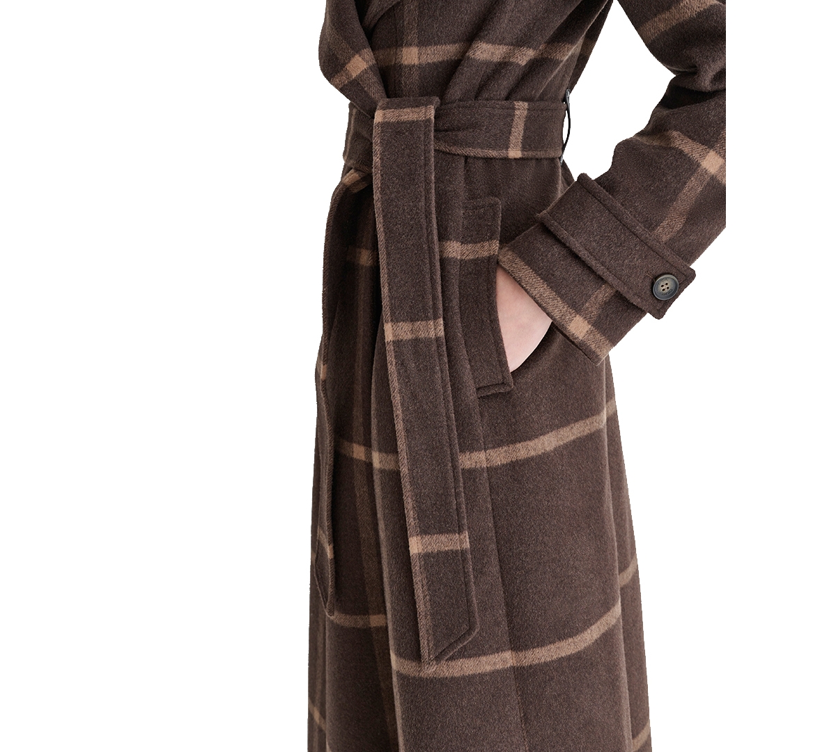 DKNY WOMEN'S BELTED WING-COLLAR MAXI COAT 