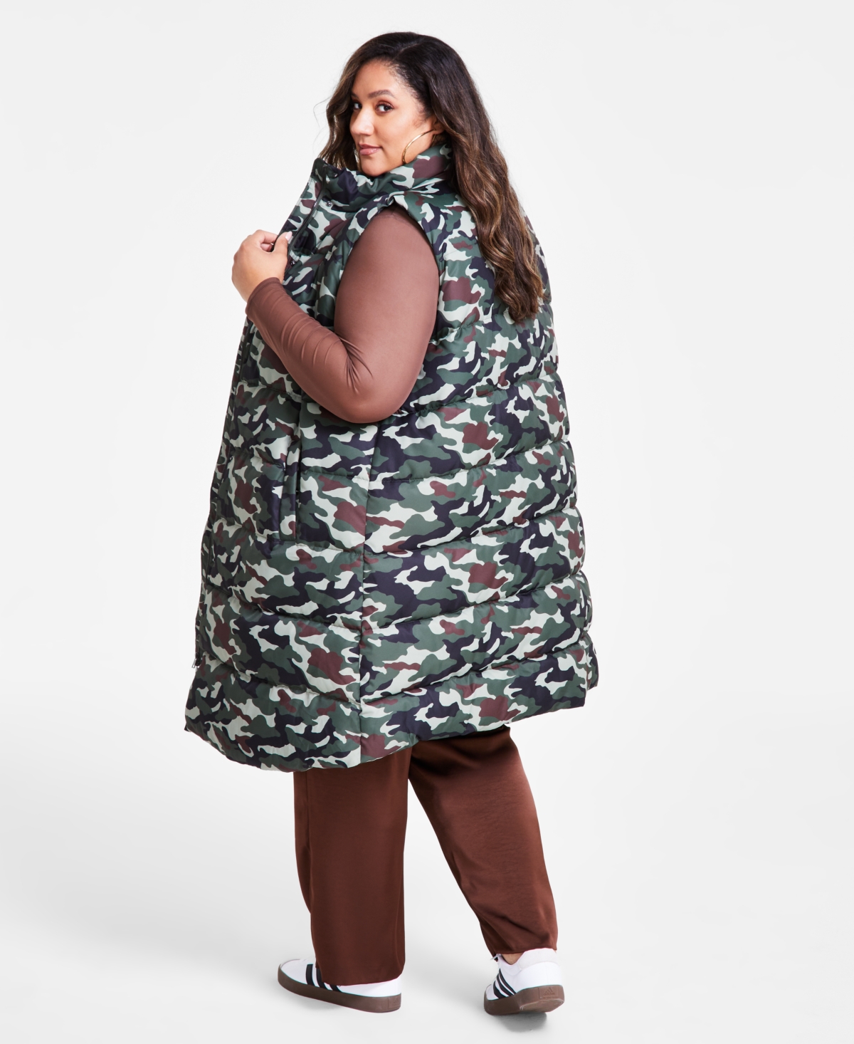 Nina Parker Trendy Plus Size Plus SizeMaxi Puffer Vest - Camo