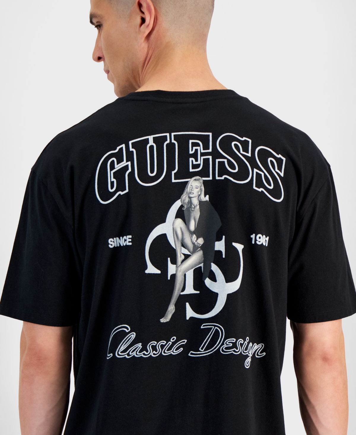 Guess Men's Relaxed Fit Short Sleeve Model Print T-Shirt - Jet Black A996