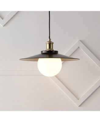Hadley 14.5" 1-Light Scandinavian Farmhouse Iron/Frosted Glass LED Pendant, Oil Rubbed Bronze/Brass Gold