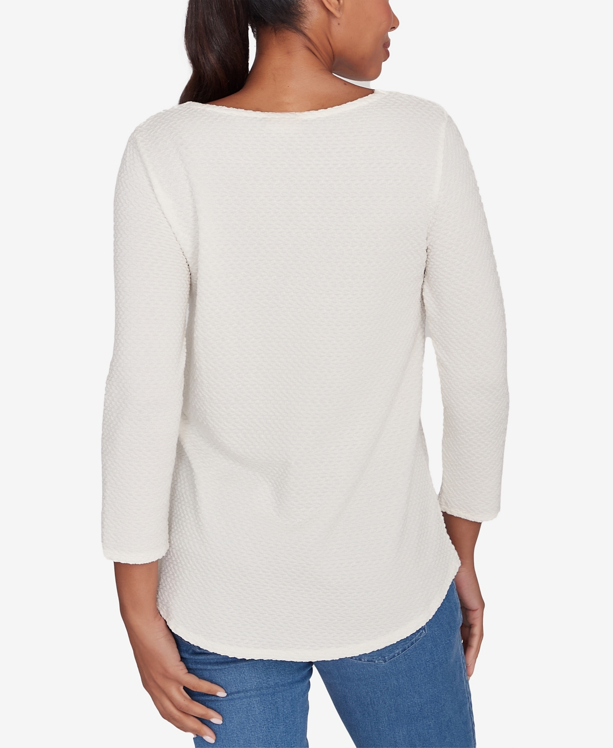 Ruby Rd. Petite Scoop Neck with Ring Detail Solid Textural Knit Top