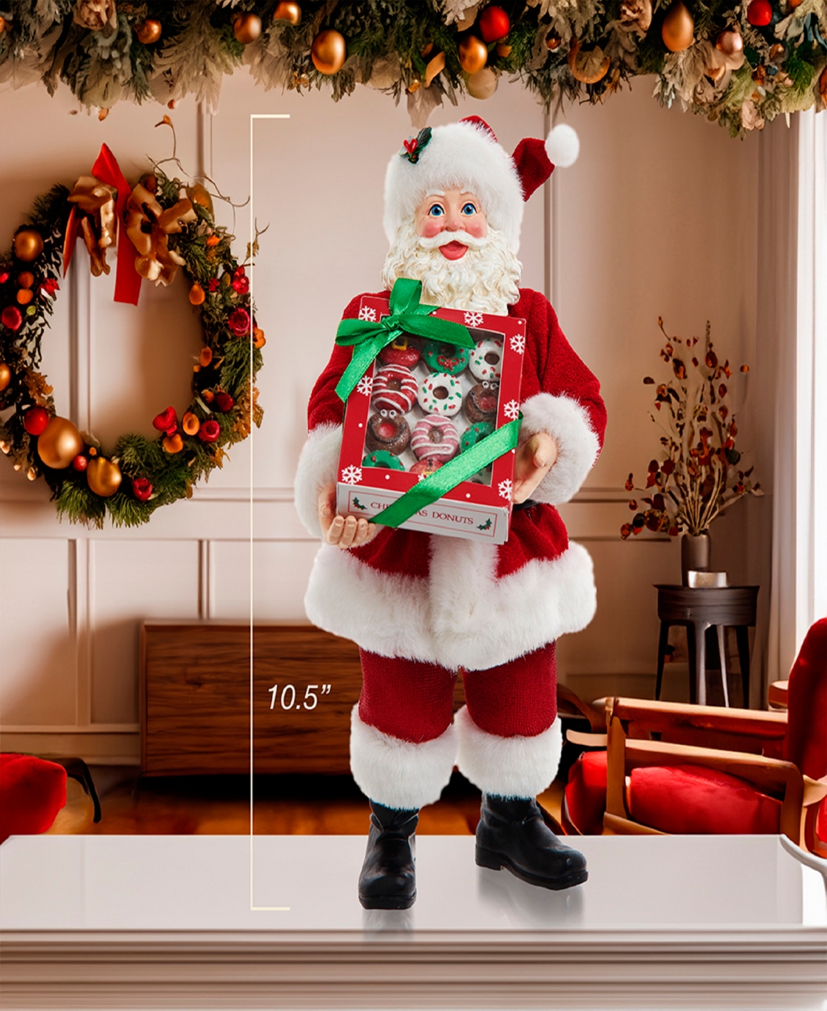 Kurt Adler 10.5-inch Fabriche Santa With Box Of Donuts In Red
