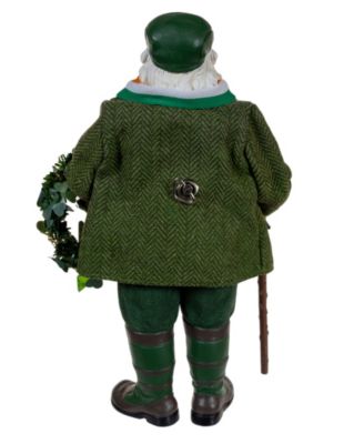 10.5-Inch Fabrich&eacute; Musical Irish Santa with Wreath