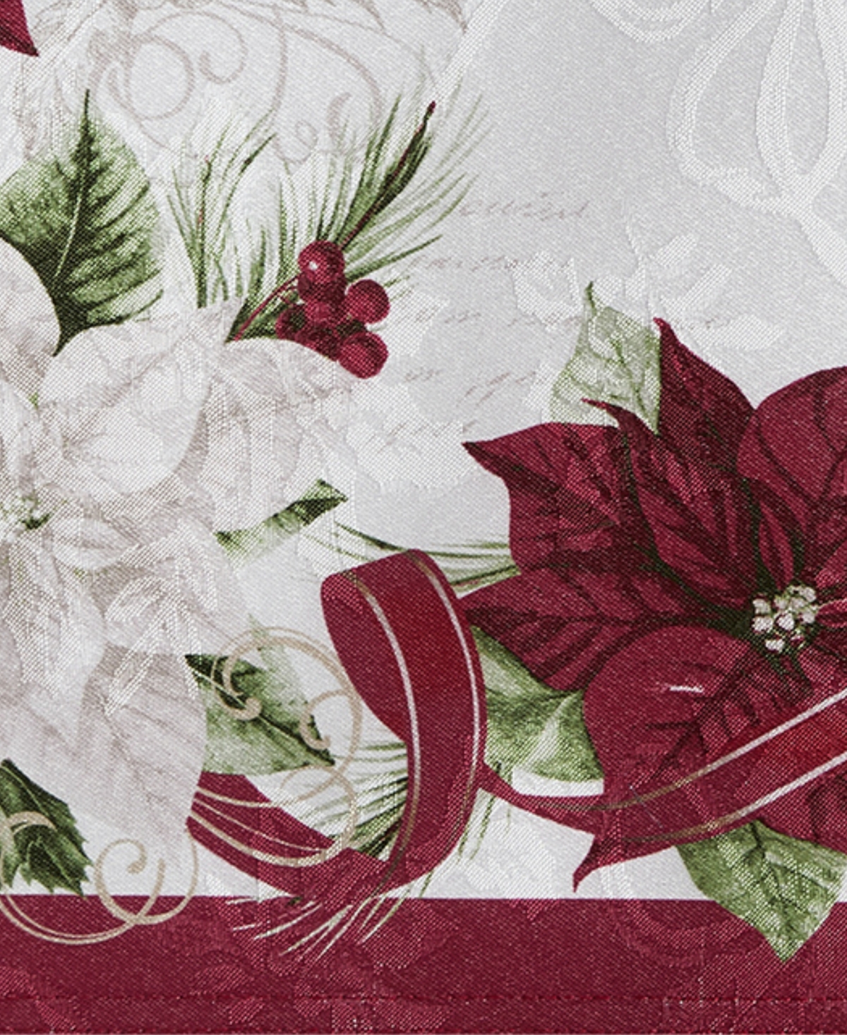 ELRENE CLARETTE POINSETTIA HOLIDAY FABRIC TABLE RUNNER, 70"X 14" 
