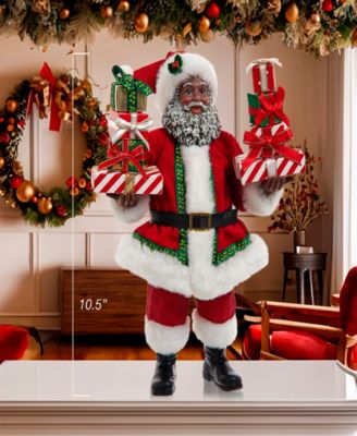 10.5-Inch Fabrich&eacute; African American Santa with Gifts