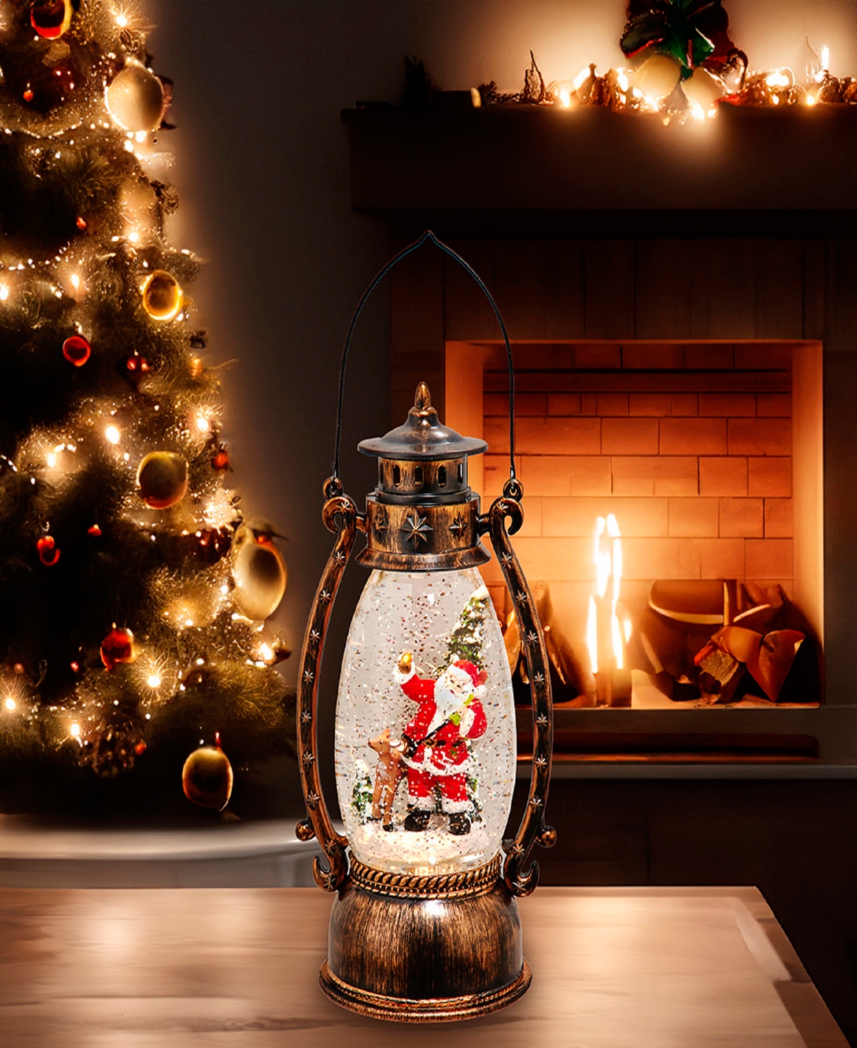 Kurt Adler 10.24-Inch Battery Operated Led Santa Swirling Water Lantern