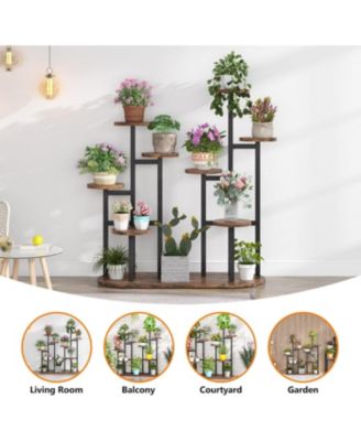Plant Stand Indoor, Multi-Tiered 11 Potted Plant Shelf Flower Stands, Tall Plant Rack Display Holder Planter Organizer for Garden Balcony Living Room, Rustic Brown