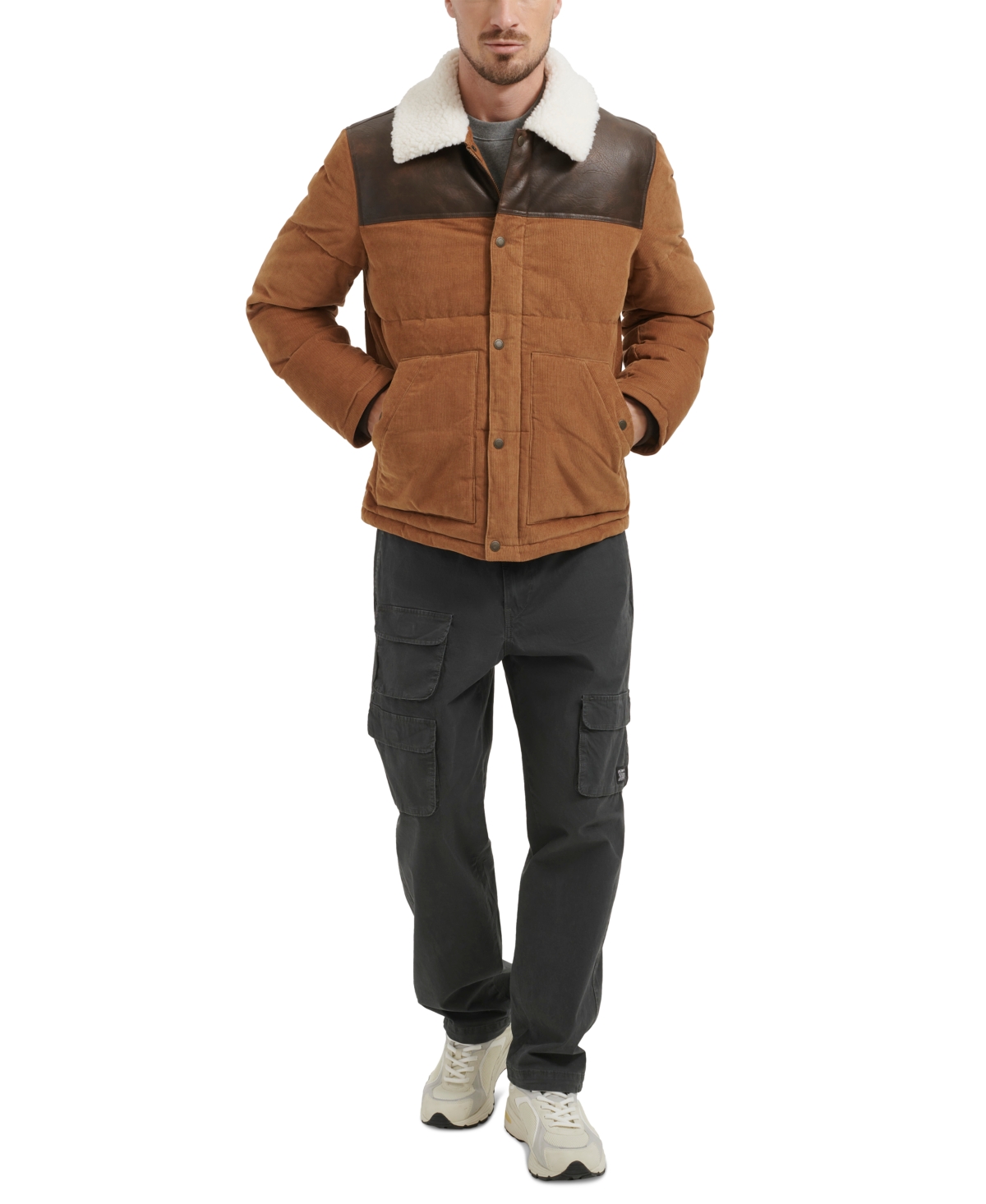 Levi's Men's Mixed-media Western Puffer Jacket In Brown