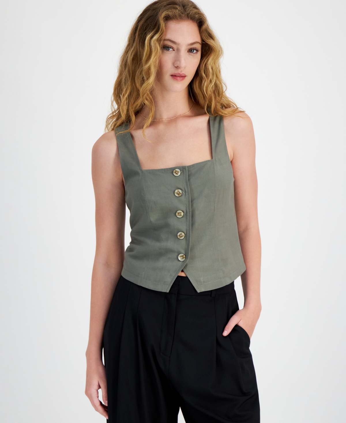 Bar Iii Women's Sleeveless Square-neck Vest, Exclusively At Macy's In Dusty Oliv