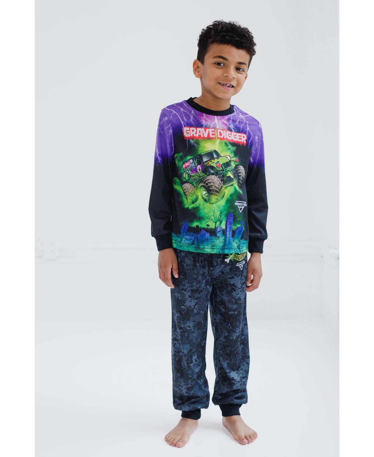 Monster Jam Toddler Boys Pullover Pajama Shirt and Pants Sleep Set toEl Toro Loco Megalodon - Grave digger