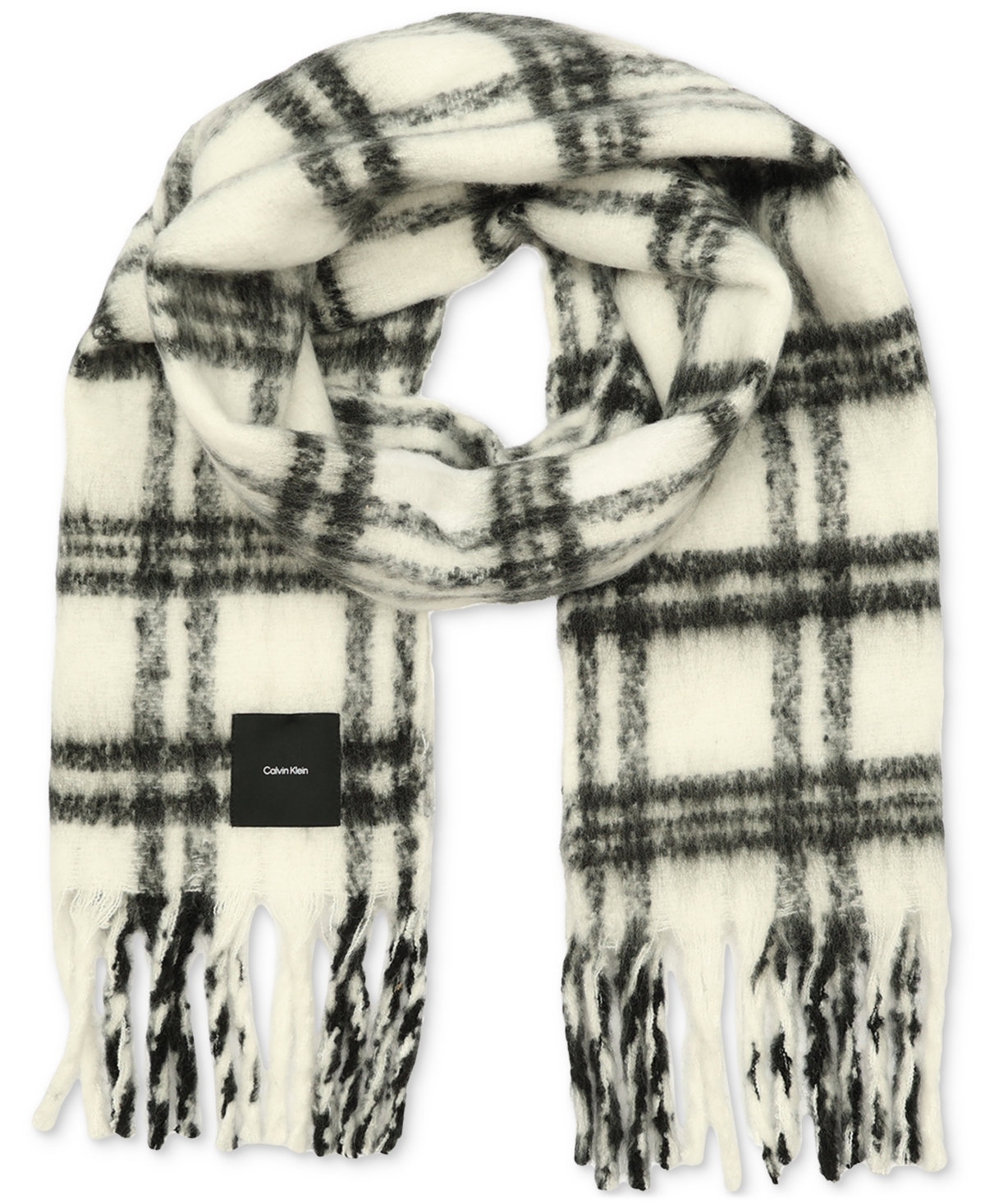 Calvin Klein Men's Plaid Yarn-dyed Scarf In Black Beau