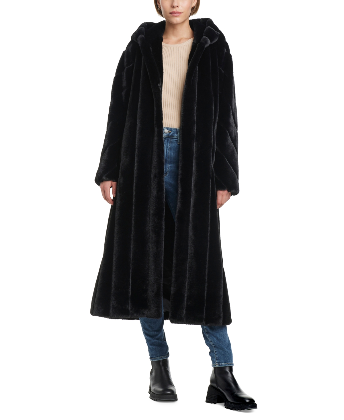 Jones New York Women's Hooded Faux-Fur Maxi Coat