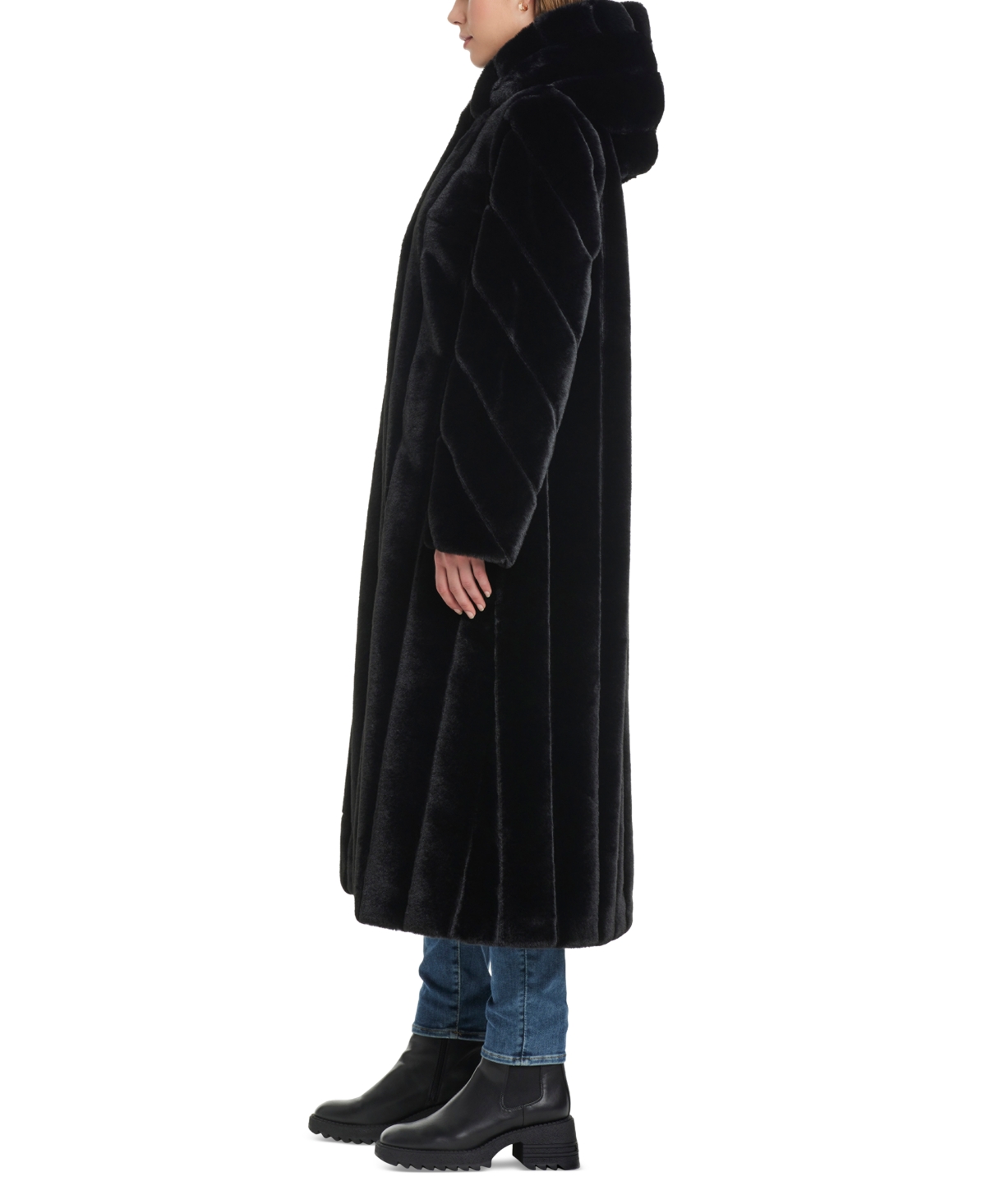 Jones New York Women's Hooded Faux-Fur Maxi Coat