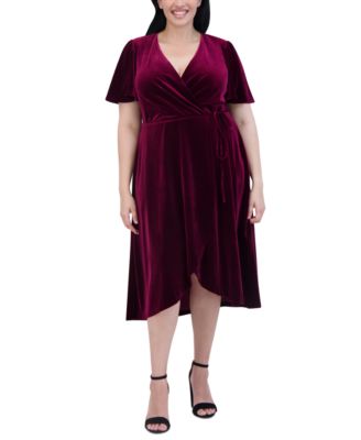 Jessica Howard - Plus Size Velvet Faux-Wrap Midi Dress