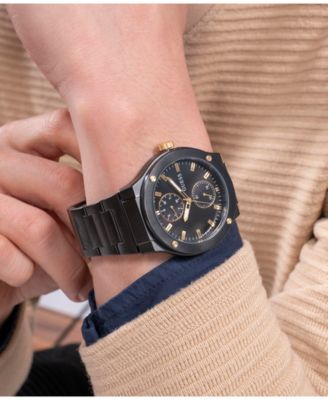 Men's Multi-Function Black Stainless Steel Watch 45mm